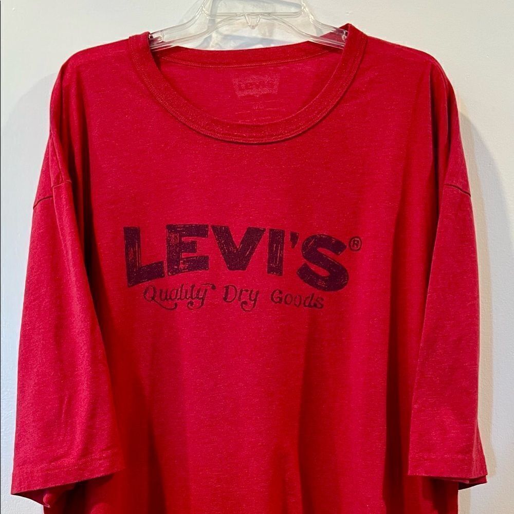 Levi's Quality Dry Goods Spellout Logo Print Black Red T-Shirt Men's Size 3XL